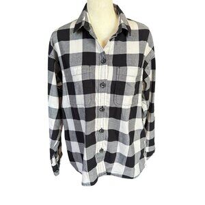 Madewell black and white buffalo check long sleeve collared button down shirt XS